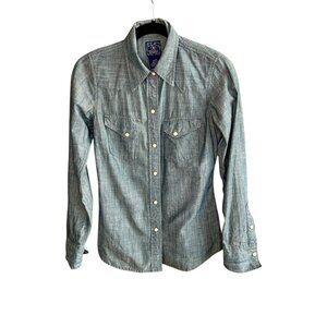 Lucky Brand Denim Chambray Western Button Front Casual 100% Cotton Shirt Size XS